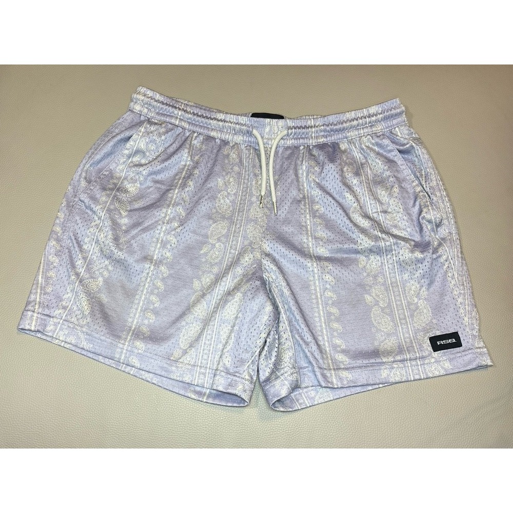 RSQ Men's MEDIUM lavender & white Paisley Print Athletic Mesh Shorts. EUC.